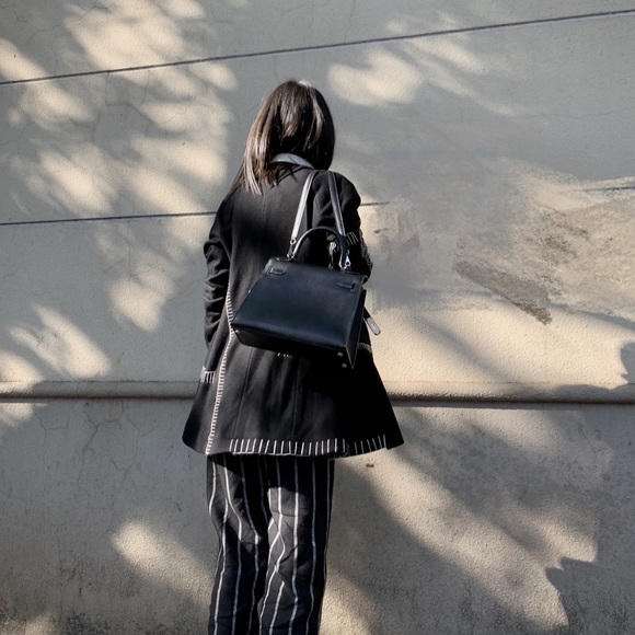 Y’s style wool asymmetrical black jacket with belt, a-line, button down - Picture 4 of 9